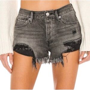 EUC Free People‎ Loving Good Vibrations Black Distressed Jean Shorts Size 30